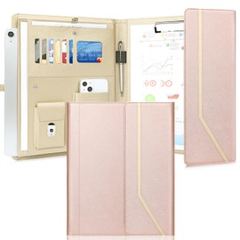 During Portfolio Binder Padfolio Folder,Cross Grain Faux Leather Business Portfolio Folder for Women A4 / Letter Size Padfolio Organizer Case for Conference Meeting Interview,Rose Gold