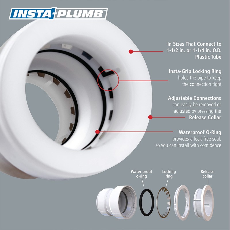 Keeney 96IPK Insta-Plumb 1-1/4 in. Plastic Push-to-Connect Trap Adapter, White