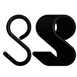 Mt.Jun 12-Pack Secure & Quiet Plastic S Hooks, Flexible Neck for Easy Twist & Lock, Completely Rust-Free, Holds up to 10 lbs, Black, Large (3.5 inch)