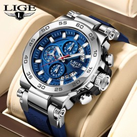 Lige Men Quartz Watch Big Dial Luminous Date 5ATM Waterproof Sport Boy Man Wristwatch - Gold