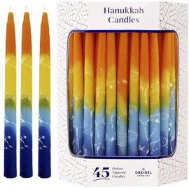 Dripless Hanukkah Candles Deluxe Sunburst Tri Colored Hand Decorated Hanukkah Candles 45 Count for All 8 Nights of Hanukkah