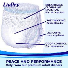 LivDry Adult Incontinence Underwear, Extra Absorbency Adult Diapers, Leak Protection, Small, 20-Pack