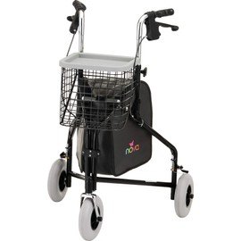 NOVA Traveler 3 Wheel Rollator Walker, All Terrain 8” Wheels, Includes Bag, Basket and Tray, Black