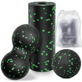 Kisvic Fascia Ball and Small Fascia Roller, Massage Ball Set, Relieve Stress and Relax Tight Muscles, Duoball for Spine, Foot, Neck and Back (Green)