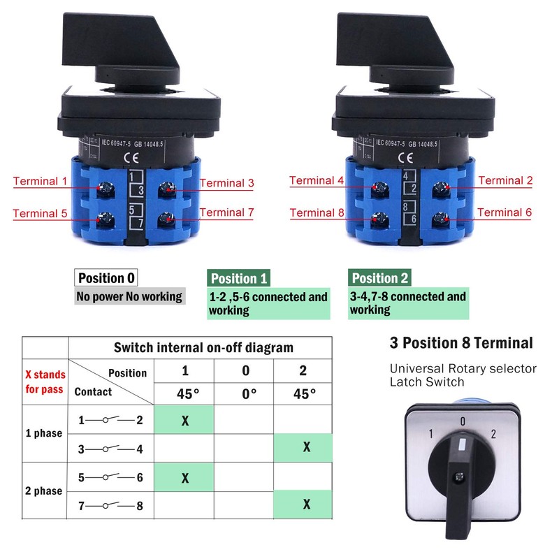 Taiss Universal Changeover Switch 20A 550V 3 Position 8 Terminals