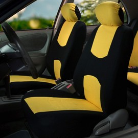 FH Group Car Seat Covers Rear Solid Bench Car Seat Cover Flat Cloth Yellow Black Full Set Seat Covers Universal Fit Car Seat Protector for Vans Car Truck and SUV Interior Accessories Van Seat Covers