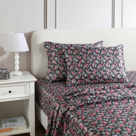 Betsey Johnson - Sheets, Luxurious Satin Bedding with Matching Pillowcases, Deep Pocket, Smooth & Silky Room Essentials (Confetti Floral Pink, Queen)