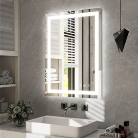 Easly 24x32 Inch LED Bathroom Mirror with Anti-Fog & Memory Function - Dual Lighting (Backlit + Front Lit), 3 Color Modes, Dimmable Tempered Glass - Wall Mounted Modern Vanity Mirror