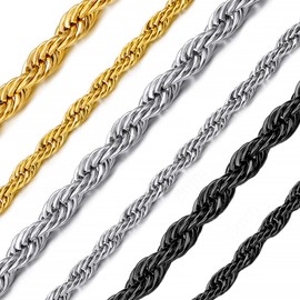 ChainsHouse Men's Necklace, Stainless Steel, Rope Chain, Hypoallergenic, Leave on, Women's Accessory, Stainless Steel