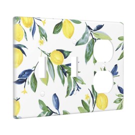 Yellow Lemon Combination Wall Plate 2 Toggle 1 Duplex Outlet Covers Switch Plate 3 Gang Decorative Light Switch Cover, 4.5 x 6.38 Inch