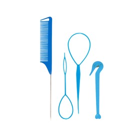 4 Piece Hair Braiding Tool Kit Professional Hair Styling Set for Perfect Braids, Includes Hook, Comb, Clips, and Accessories Ideal for Beginners and Expert (Blue)