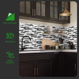 LONGKING 10-Sheet Self-Adhesive Peel and Stick Backsplash for Kitchen, Vinyl Decorative Tiles (Terrazzo)