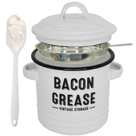 One, Oil Pot, Enamel Grease Container With Lid, Vintage Large Capacity Oil Storage Tank, Country Kitchen Decorationcolor: white - A set of