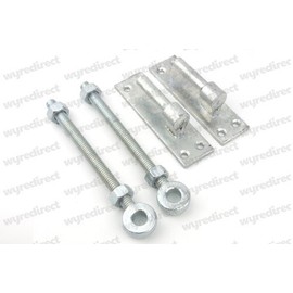 Wyre Direct 2 Heavy Duty Wrought Iron Gate Hinge Brackets, Driveway Gate Hinges - Gate Bracket Suitable for Garden Gates, Sheds & Garage Doors - 12mm Gate Pins, 12mm X 150mm Eye Bolts Galvanised