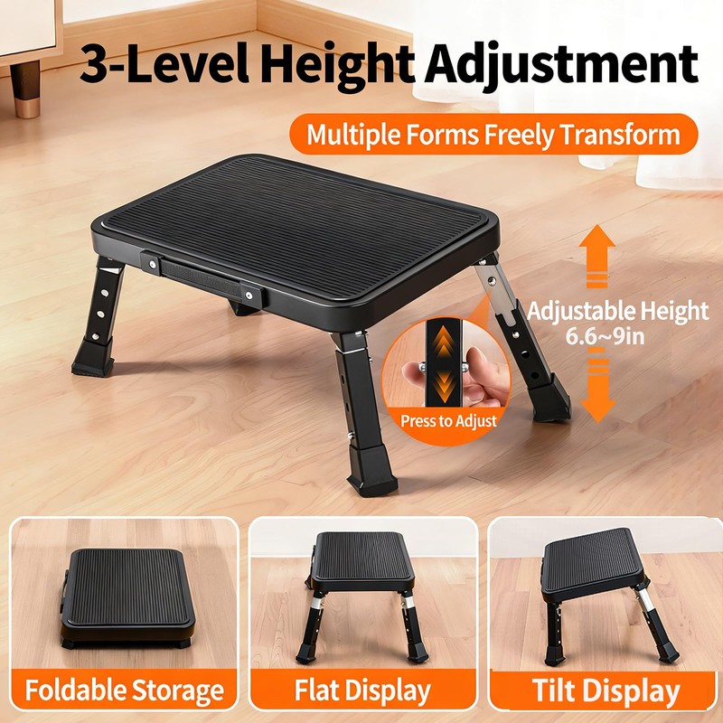 Blissfuhue Foldable RV Step Stool, Adjustable Height 6.7-9.1in,Heavy Duty Metal