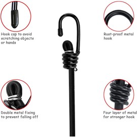 iCOMO 8 Pack Bungee Cord with Hooks, 24" Heavy Duty Bungee Cords with Durable Metal Hooks, Bungee Cords Heavy Duty Outdoor - Black
