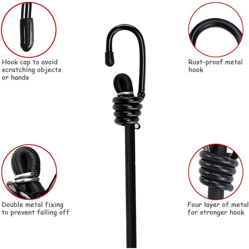iCOMO 8 Pack Bungee Cord with Hooks, 24" Heavy Duty
