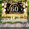 60th Birthday Party Decoration, Oversized Fabric Black Gold Birthday Background