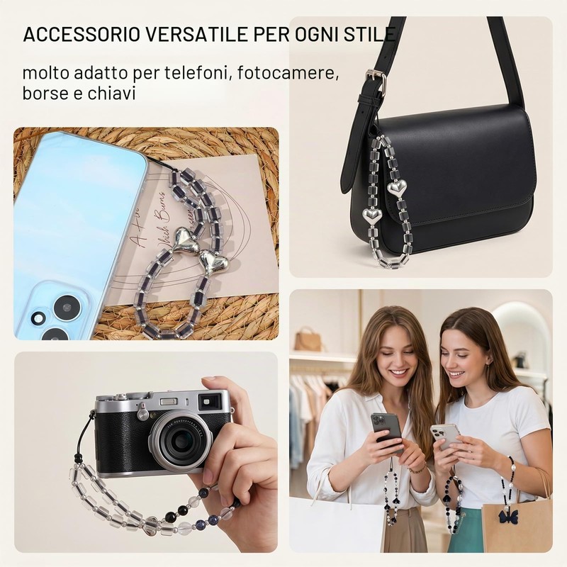 10 Pezzi Set Ciondoli per Telefono, 5 Cinturini con Perline