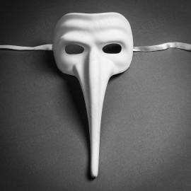 ILOVEMASKS White Classic Zanni Long Nose Venetian Mardi Gras Full Face Masquerade Mask