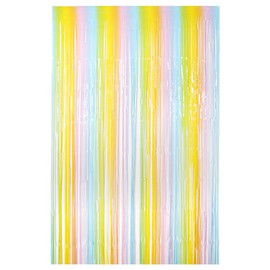 Buerhomie 2 Pack 3.2 x 6.6 ft Rainbow Macaron Foil Fringe Curtain Backdrop
