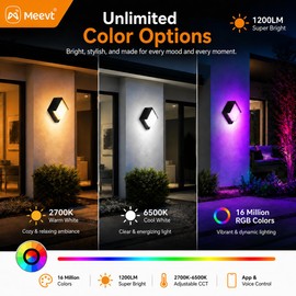 Meevt Outdoor Wall Lights, Square, 1 Pack, 1200LM RGBCW Smart Porch Lights