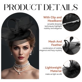 Zando 2025 Fascinators Hats for Women Kentucky Derby Hat Flower Tea Hat 20s Mesh Feathers Headband Hair Clip for Wedding Cocktail Vintage Pillbox Church Hat Headwear Red Fascinator Headband One Size