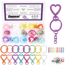 Swpeet Key Ring Carabiner 68Pcs 8Colors Heart-Shaped Swivel Lobster Claw Clasps with Key Rings, Open Jump Rings and Key Chains Assortment Kit, Metal Swivel Spring Clasps for DIY Craft Making