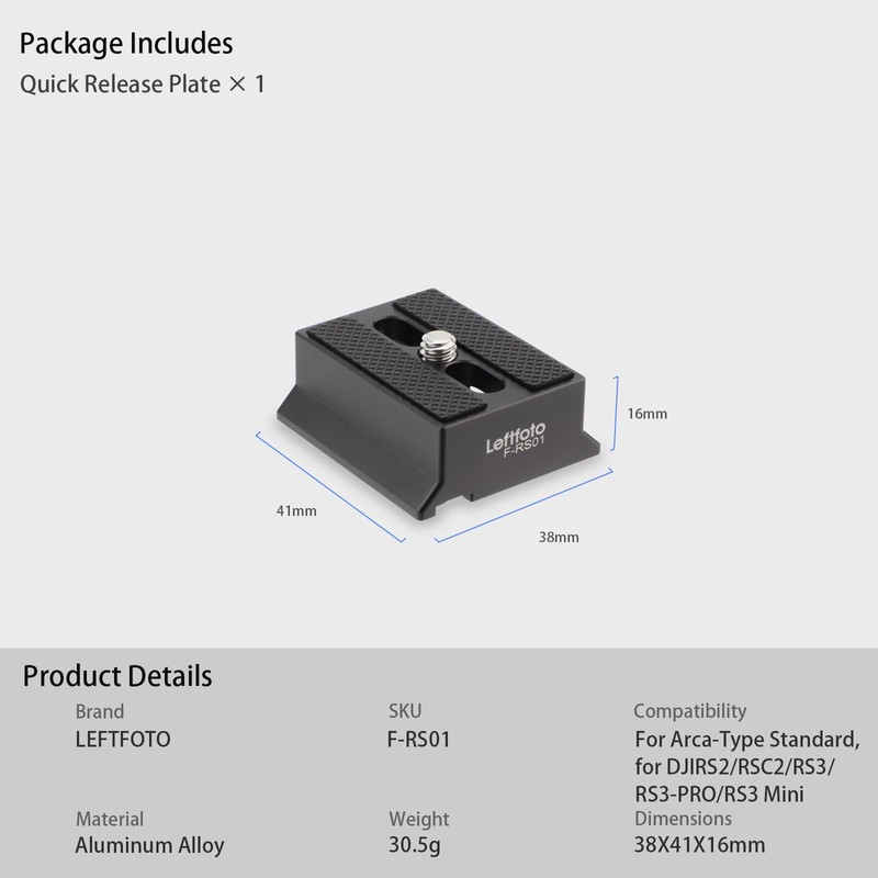 LEFTFOTO Camera Quick Release Plate for DJI RS2/RSC2/RS3/RS3-PRO/RS3 Mini Cimbal