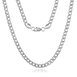 FOSIR Stainless Steel Cuban link Curb Chain Necklace for Men Silver Chains Flat (5mm, 26 Inches)