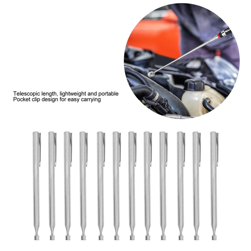 12PCS 2lbs Magnet Steel Sticks with Pocket Clip Telescopic Grabber