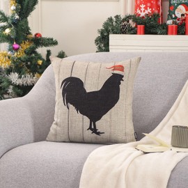 TRENDIN Rooster Winter Pillow Cover 18x18, Linen Winter Decorative Pillow Cover for Couch Bed Sofa Living Room, Holiday Pillow Cover Throw Cushion Case, Rustic Christmas Decor PL1189TR