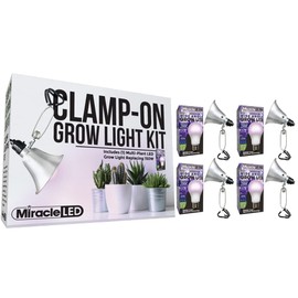 Miracle LED Clamp-On LED Multi-Plant Grow Light Kit with Red & Blue Spectrum Daylight Grow Bulb Replacing 150W (4-Pack)
