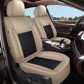 2 Front Car Seat Covers for Kia Sedona 2015-2021: Waterproof Premium Leather Seat Covers Ice Silk Breathable Car Seat Cushion(2 Front seat, Black&Beige)