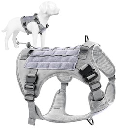 Plutus Pet Tactical Dog Harness with All Metal Buckles, Adjustable, No-pull Service Dog Vest with Molle System for Small Medium Large Dogs (Grey, L)