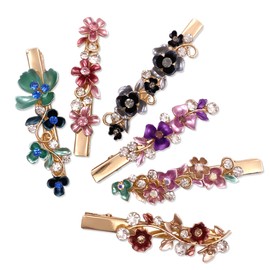 6PCS Colorful Vintage Flower Design Metal Alligator Hair Clips Accessories Women Girls
