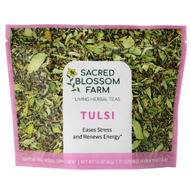 Tulsi Herbal Tea (Holy Basil) | Sacred Blossom Farm | 1.7 oz. Loose Leaf | Ease Stress Renew Enaergy* | Minimally Processed Wisconsin-Grown Medicinal Herbs | Caffeine Free | Handmade in USA