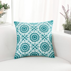 HWY 50 Decorative Couch Throw Pillow Covers 18x18 Inch Embroidered Accent Cotton Throw Pillows Case Cushion Cover for Bed Living Room Sofa 1 Piece Little Sunflower Teal