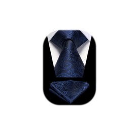 HISDERN Paisley Navy Blue Ties For Men Wedding Necktie & Pocket square set