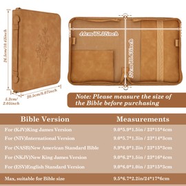 Bible Cover Case for Women, PU Leather Bible Carrier with Handle, Shoulder Strip & Zippered Pocket, Waterproof Brown Bible Bags for Standard Size and Bible Accessories, Gift for Women Men
