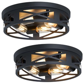 SKEJAO Flush Mount Ceiling Light Fixture,14 inch 4-Light Ceiling Light Fixture for Hallway, Black Hallway Light Fixtures Ceiling,Light Fixtures Ceiling Mount for Kitchen,Farmhouse,Hall (2 Pack)