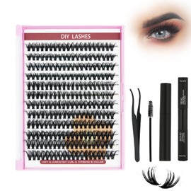 Lash Extension Kit, DIY Lash Clusters 240 PCS Fluffy Volume Individual Lashes, 40D 9-16MIX with Lash Bond and Seal, Lash Glue Remover, Lash Applicator Tool Eyelash Extension Kit, D Curl Wispy