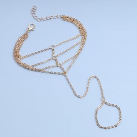 Yheakne Boho Finger Bracelet Gold Layered Chain Bracelet Ring Wrist Bracelet Vintage Hand Harness Chain Bracelet Jewelry for Women and Girls (Gold B)