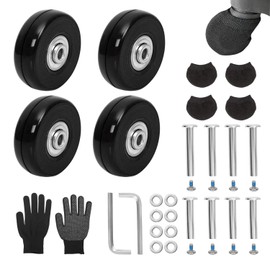 45mm x 18mm Set of 4 Luggage Suitcase Replacement Wheels Rubber Suitcase Wheels Replacement Swivel Caster Wheels Bearings Repair Kits Axles 30mm&35mm with 4Pcs Wheels Cover Socks
