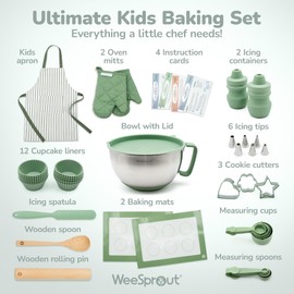 Ultimate Baking Kit for Kids - Kids Baking Set with Child Sized Utensils - Includes Apron, Oven Mitts, Silicone Mats & Liners - Perfect Cooking Set for Kids Ages 6-12 - Gift for Children – Green