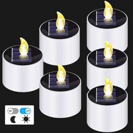 Solar Tea Lights,6PCS Waterproof Solar Power Tealights Outdoor,Flameless Flickering LED Tealight Candle With Dusk to Dawn Light Sensor,Reusable Candle Lights for Party,Garden Camping Home Decor