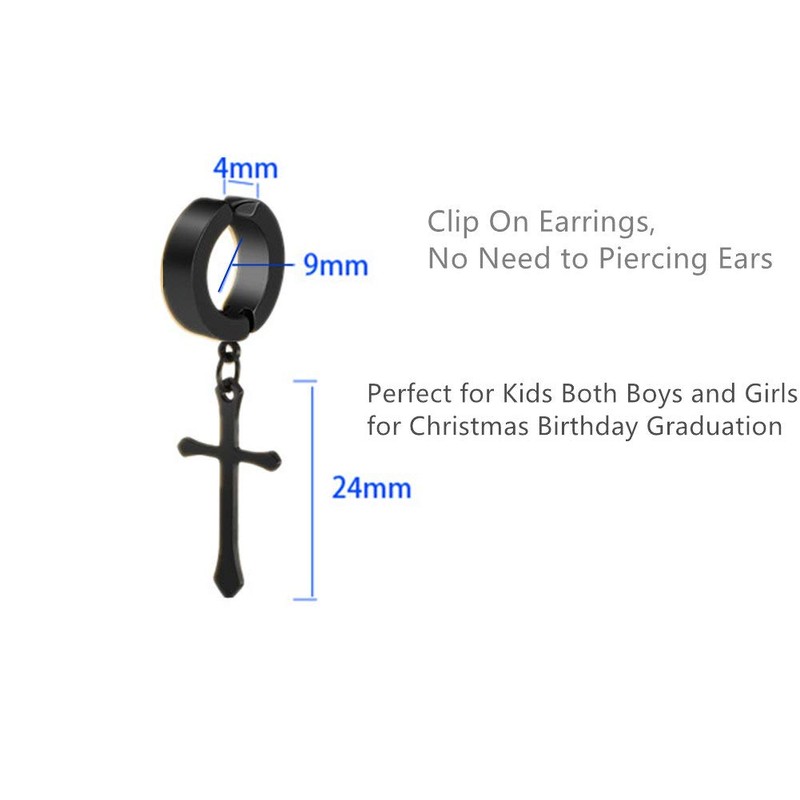 Non-Pierced Clip On Cross Dangle Drop Hoop Hinged Earrings Set