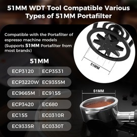 IKAPE 51MM Mantis WDT Distribution Tool, Espresso Distribution Tool for Baristas, Featuring 10-Needle Stirrer, Adjustable Needle Height, with Dosing Funnel and Stand, Walnut Handle