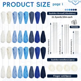 52PCS Sashiko Embroidery Kit with Threads, Needles, Thimble, Plastic Stencils, Denim Fabric and Water-Soluble Pattern Sheets for Beginners, DIY Stitching, Mending and Sewing