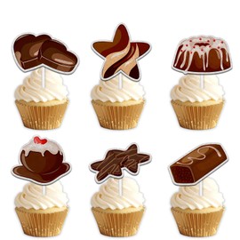 18pcs Brown Glitter Chocolate Dessert Cupcake Topper Sweet Chocolate Theme Decor Supplies Men Women Boys Girls Happy Birthday Valentine's Day Party Decorations